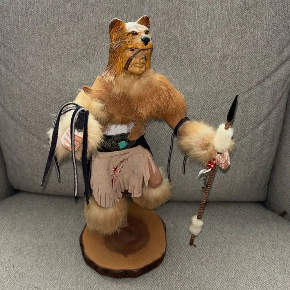 Navajo Handcrafted Mountain lion headress Statue